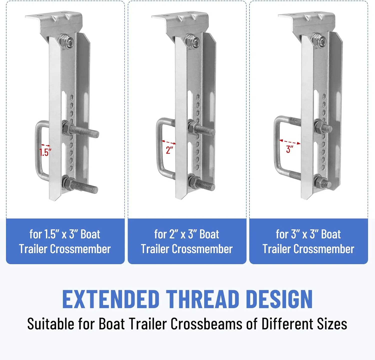 4 Pack 8"/10"/12" Boat Trailer Bunk Brackets for 1.5" x 3", 2" x 3", 3" x 3" Boat Trailer Crossmember