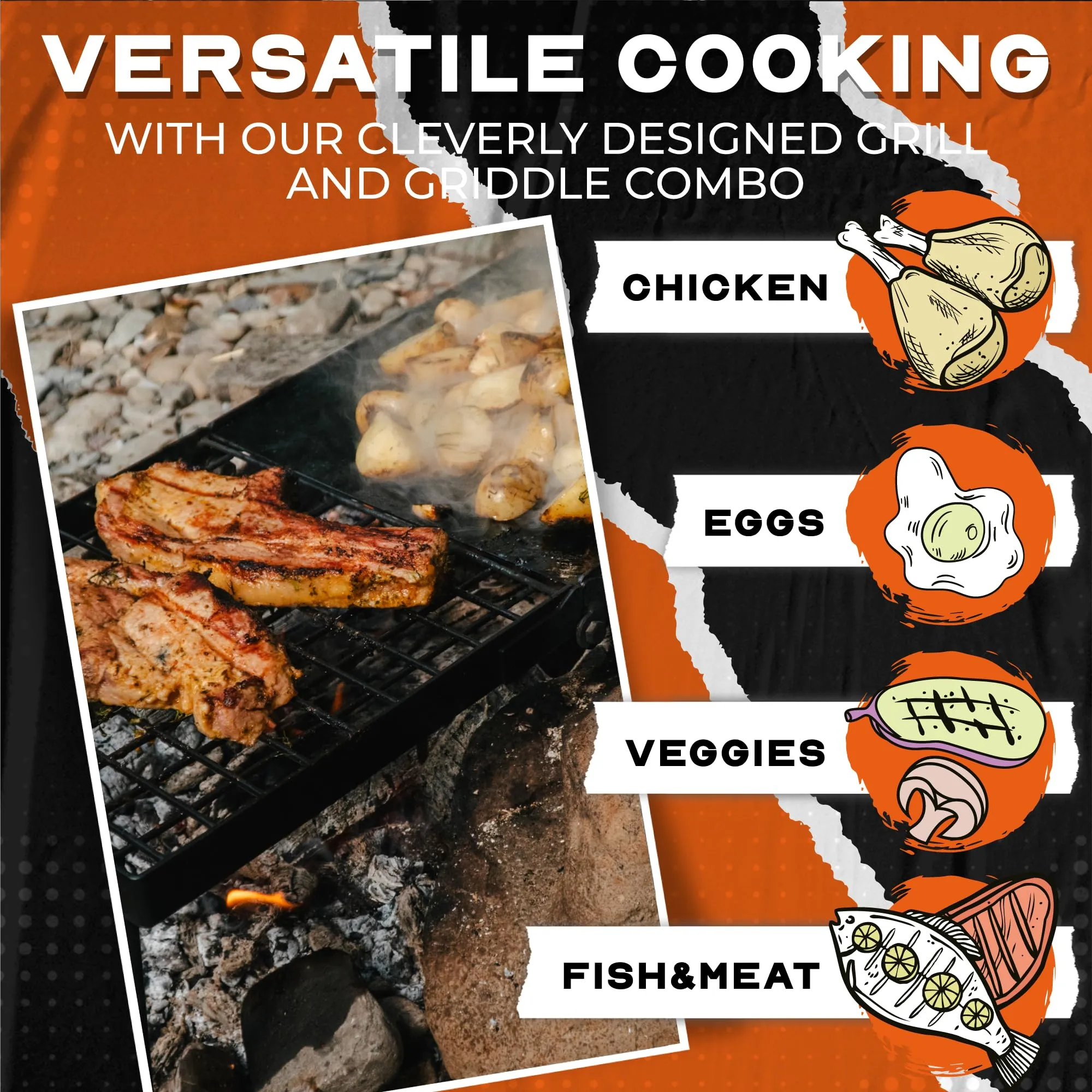 Adv Seeka Heavy Duty 24" Folding Campfire Grill, Camp Fire Grill With Folding Grill Design For Compact Storage. Campfire Grill Grate And Griddle For Versatile Campfire Cooking (Standard Grill)