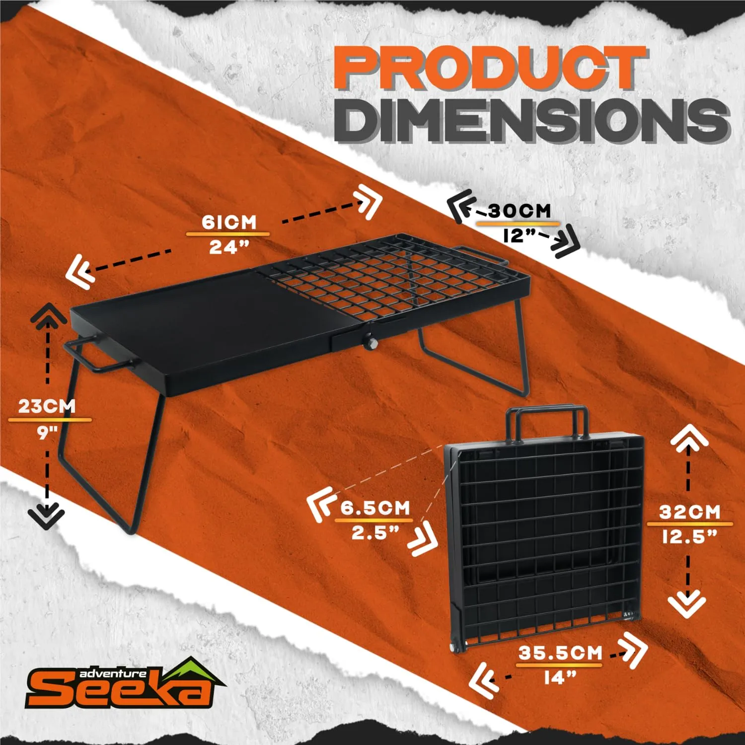 Adv Seeka Heavy Duty 24" Folding Campfire Grill, Camp Fire Grill With Folding Grill Design For Compact Storage. Campfire Grill Grate And Griddle For Versatile Campfire Cooking (Standard Grill)