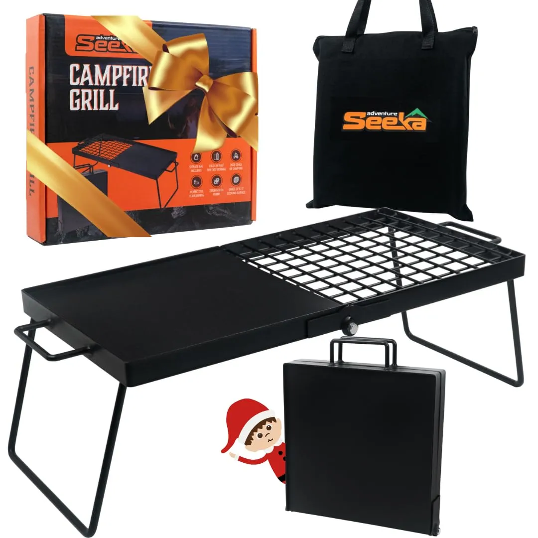 Adv Seeka Heavy Duty 24" Folding Campfire Grill, Camp Fire Grill With Folding Grill Design For Compact Storage. Campfire Grill Grate And Griddle For Versatile Campfire Cooking (Standard Grill)