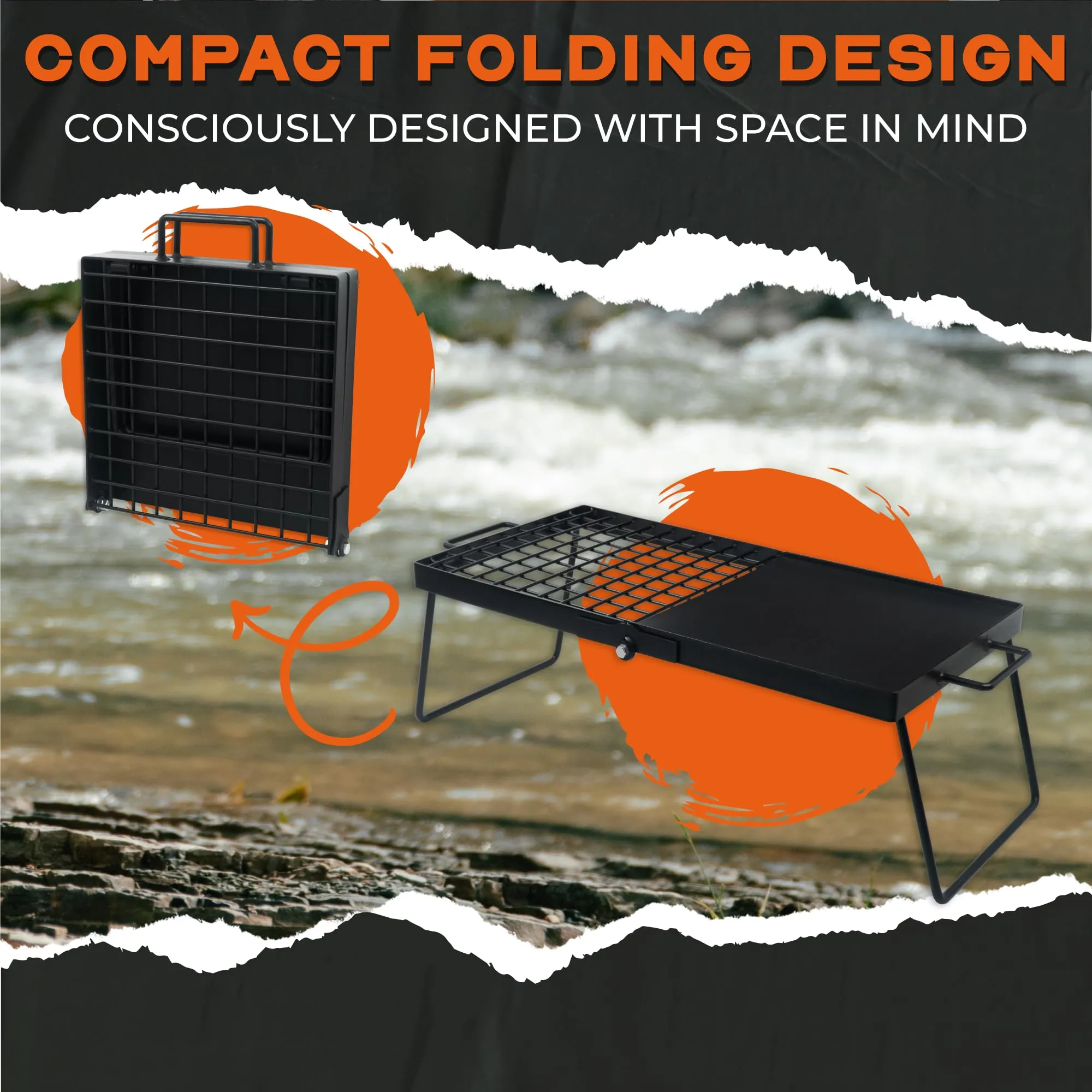 Adv Seeka Heavy Duty 24" Folding Campfire Grill, Camp Fire Grill With Folding Grill Design For Compact Storage. Campfire Grill Grate And Griddle For Versatile Campfire Cooking (Standard Grill)