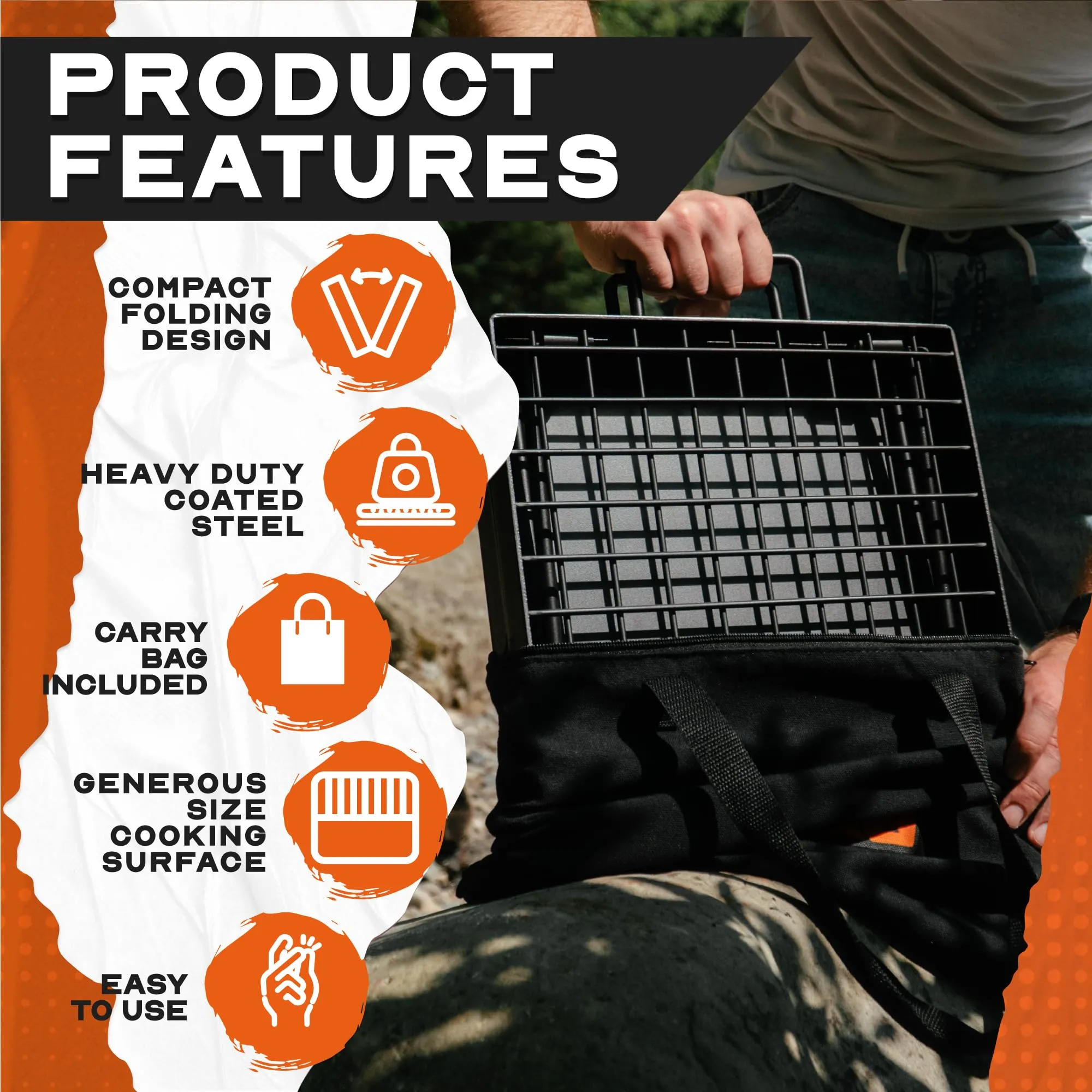 Adv Seeka Heavy Duty 24" Folding Campfire Grill, Camp Fire Grill With Folding Grill Design For Compact Storage. Campfire Grill Grate And Griddle For Versatile Campfire Cooking (Standard Grill)