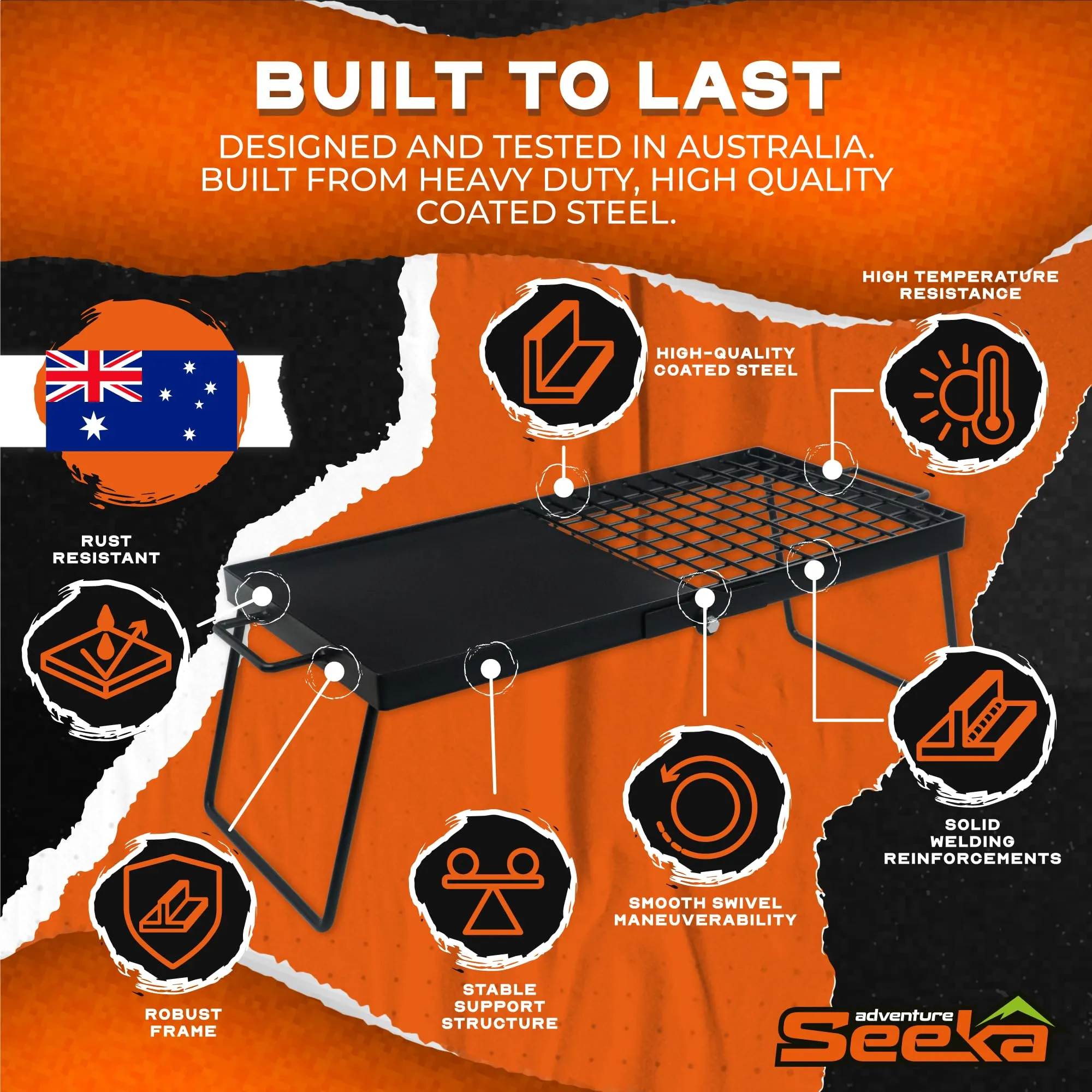 Adv Seeka Heavy Duty 24" Folding Campfire Grill, Camp Fire Grill With Folding Grill Design For Compact Storage. Campfire Grill Grate And Griddle For Versatile Campfire Cooking (Standard Grill)