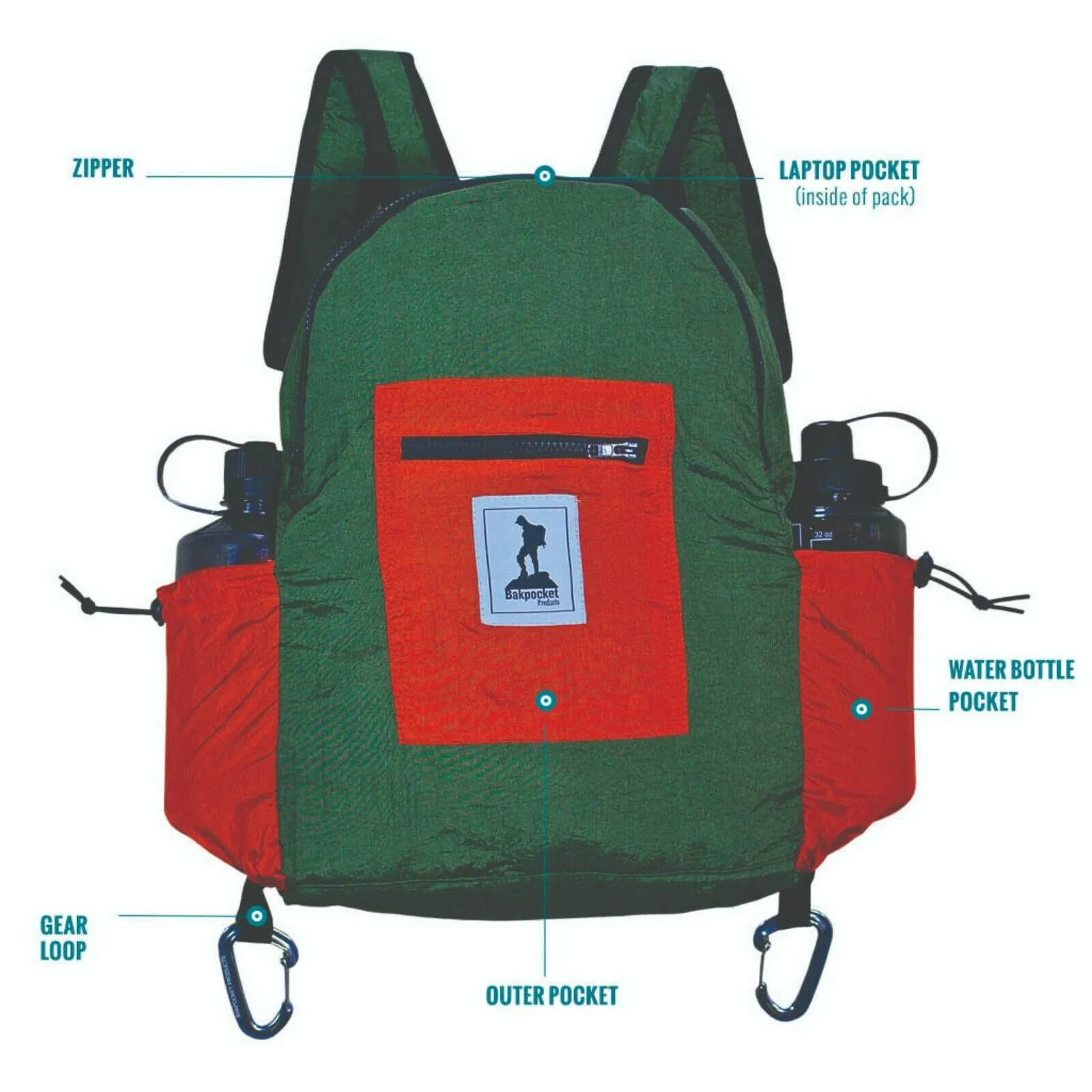 Back Pack Ultra Lite Compact Made from Parachute Material Dark Green