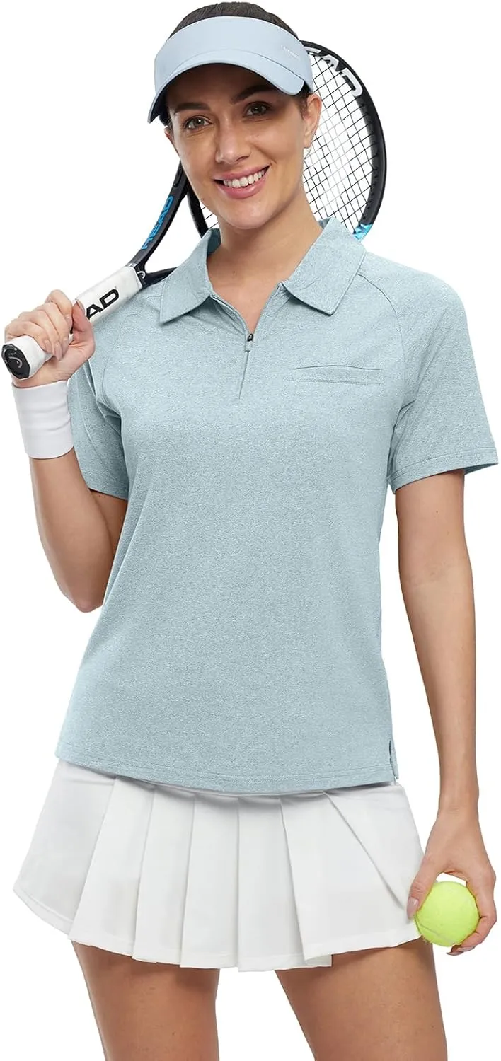 BGOWATU Women's Short Sleeve Golf Polo Shirts 1/4 Zip Tennis Tops Collared T-Shirts UV Protection Quick Dry