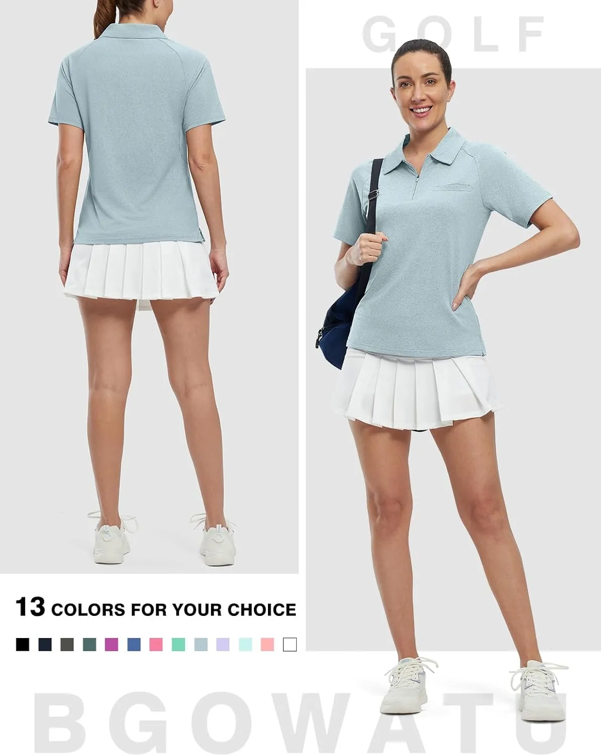 BGOWATU Women's Short Sleeve Golf Polo Shirts 1/4 Zip Tennis Tops Collared T-Shirts UV Protection Quick Dry