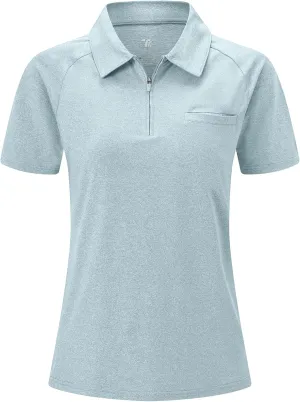 BGOWATU Women's Short Sleeve Golf Polo Shirts 1/4 Zip Tennis Tops Collared T-Shirts UV Protection Quick Dry
