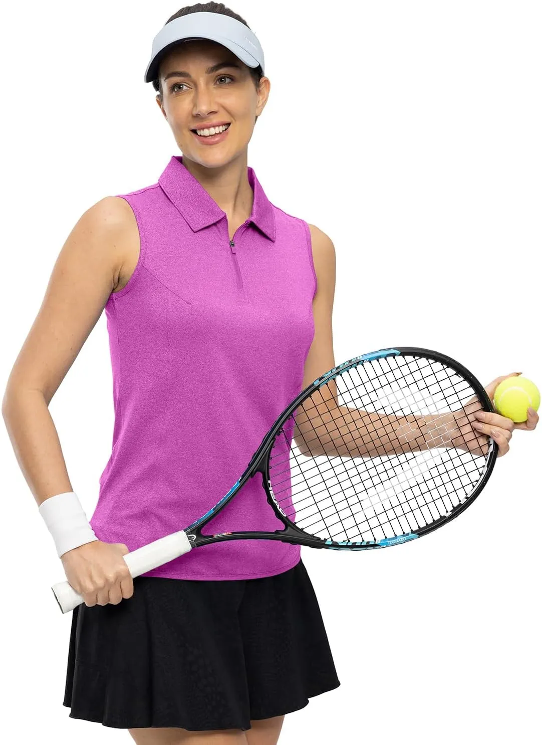 BGOWATU Women's Sleeveless Golf Polo Shirts 1/4 Zip Tennis Tank Tops with Collar UV Protection Quick Dry