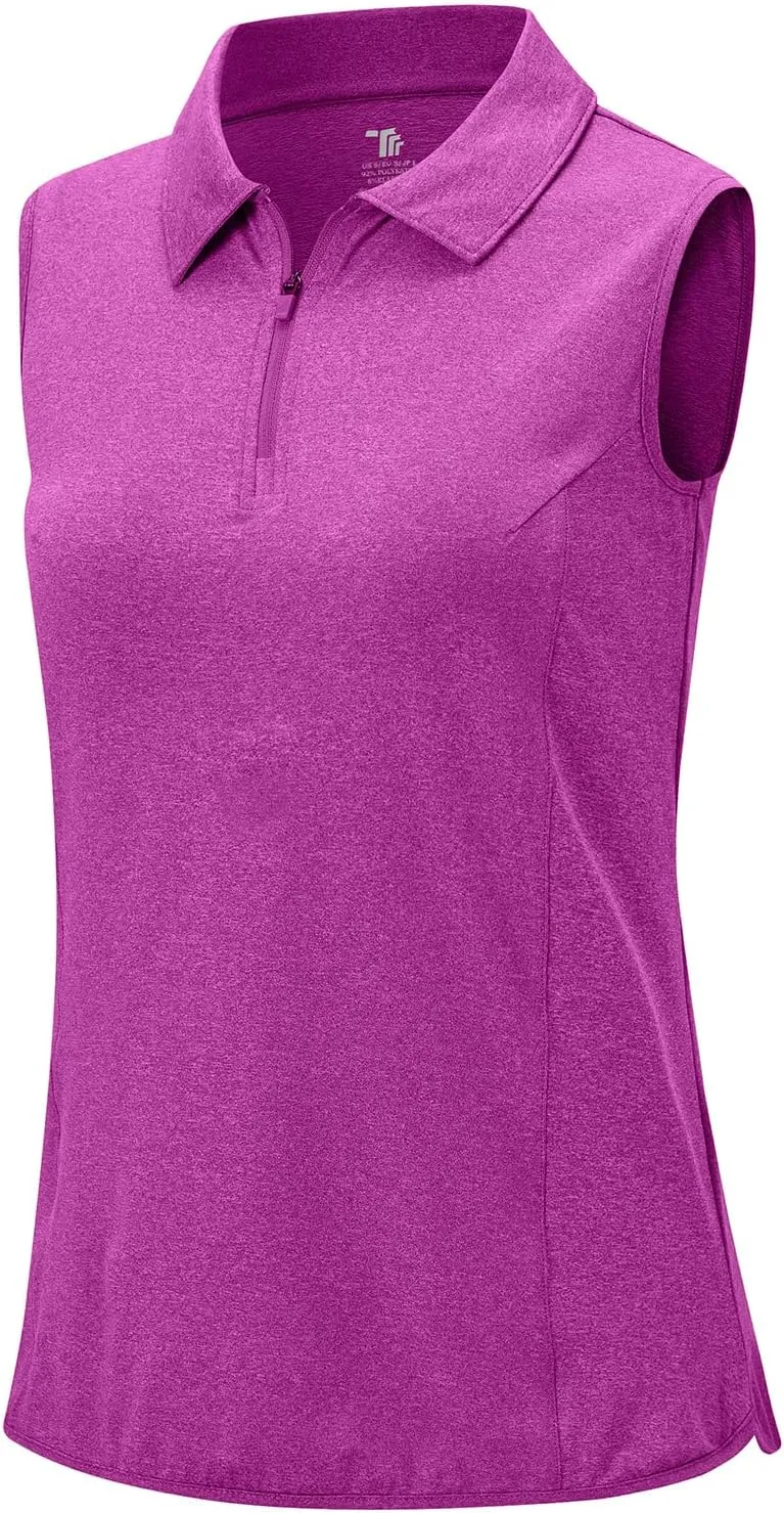 BGOWATU Women's Sleeveless Golf Polo Shirts 1/4 Zip Tennis Tank Tops with Collar UV Protection Quick Dry