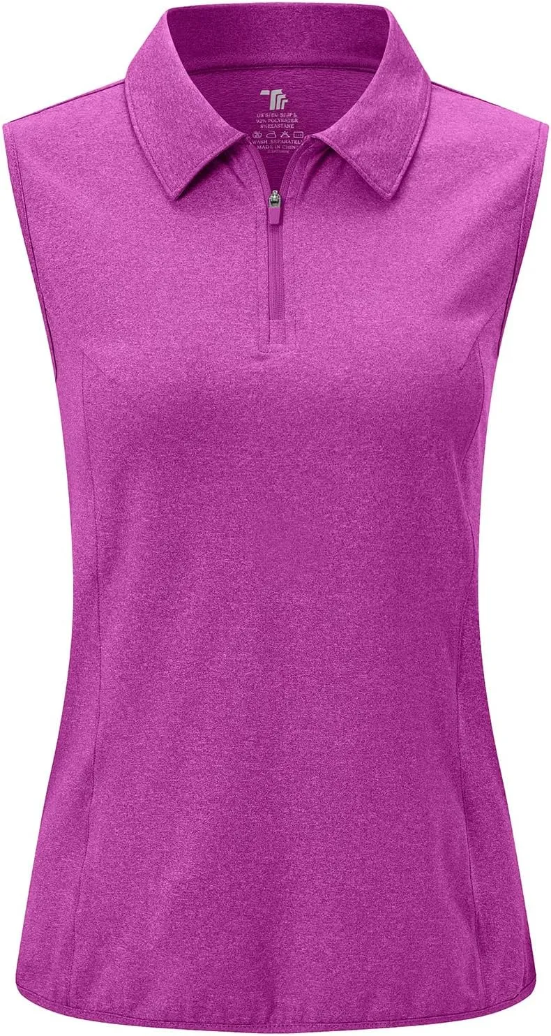 BGOWATU Women's Sleeveless Golf Polo Shirts 1/4 Zip Tennis Tank Tops with Collar UV Protection Quick Dry