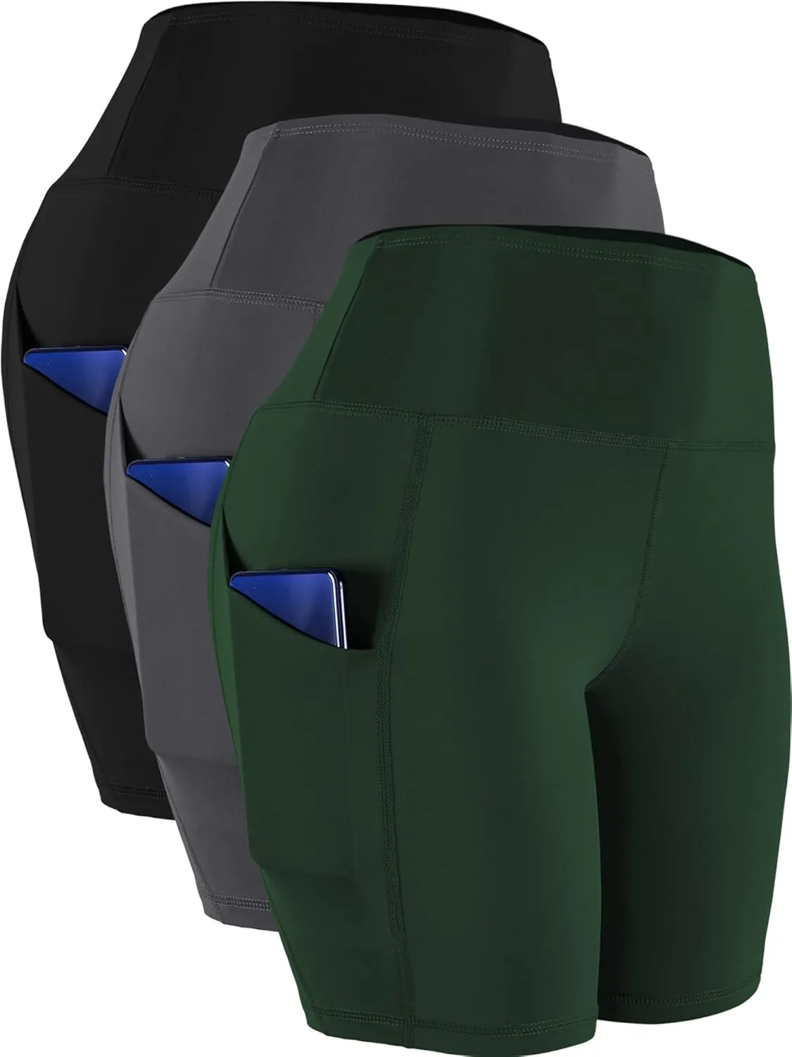 CADMUS Women's High Waist Spandex Yoga Shorts for Bike Running Two Side Pockets