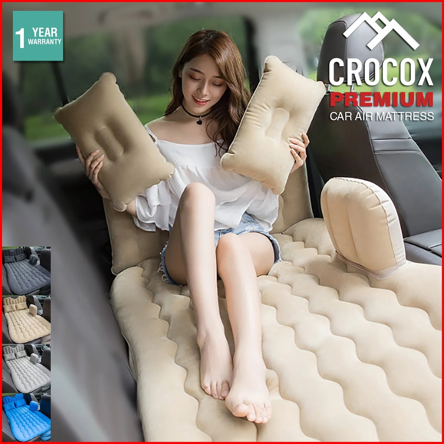 Crocox Car Inflatable Mattress Air Bed Back Seat Camping Travel Portable Cushion