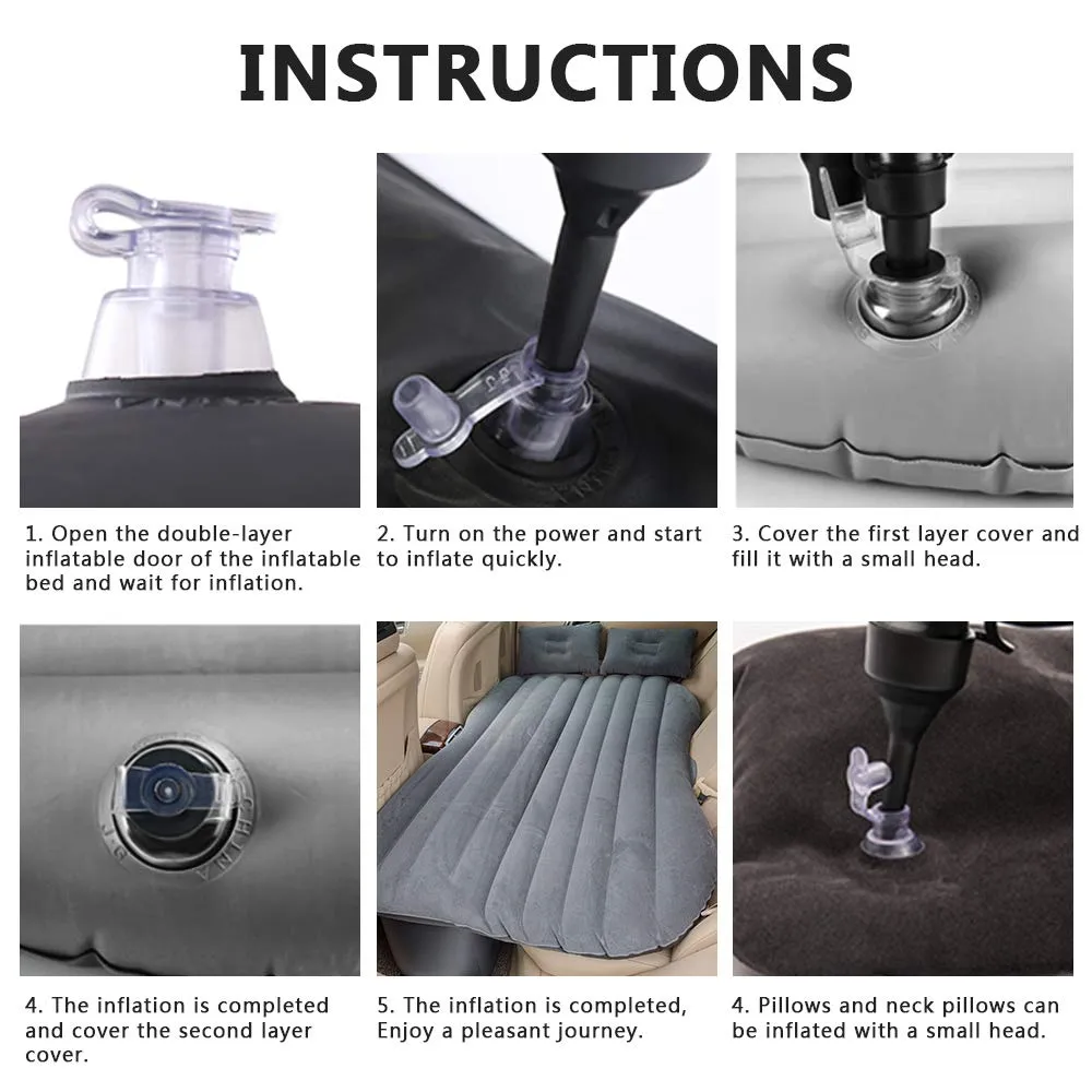 Crocox Car Inflatable Mattress Air Bed Back Seat Camping Travel Portable Cushion