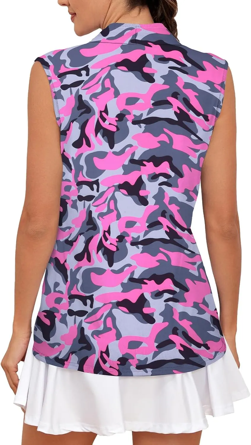 Cucuchy Style Womens Golf Shirts Sleeveless 1/4 Zip Up Moisture Wicking Tennis Polo Tank Tops M-3XL