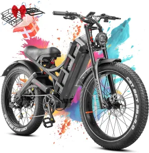 eAhora Romeo Pro (2025 Upgraded) Peak 1600W 34MPH Electric Bike for Adults, 48V 60AH 200  Miles Long Range Electric Bike, 26*4.0" Fat Tire Electric Mountain Bike, Full Suspension, Commuting & Delivery