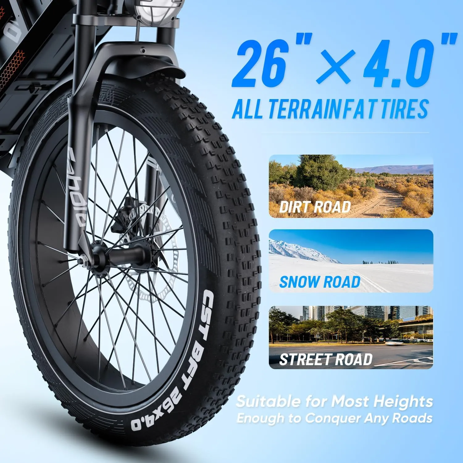 eAhora Romeo Pro (2025 Upgraded) Peak 1600W 34MPH Electric Bike for Adults, 48V 60AH 200  Miles Long Range Electric Bike, 26*4.0" Fat Tire Electric Mountain Bike, Full Suspension, Commuting & Delivery
