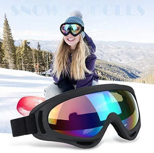 ELECOOL Ski Goggles 2 Packs, Multicolor Lenses Snow Goggles with Wind Dust UV 400 Protection for Women Men Kids Girls Boys Winter Snowboard Snowmobile Skiing (Black/Grey)