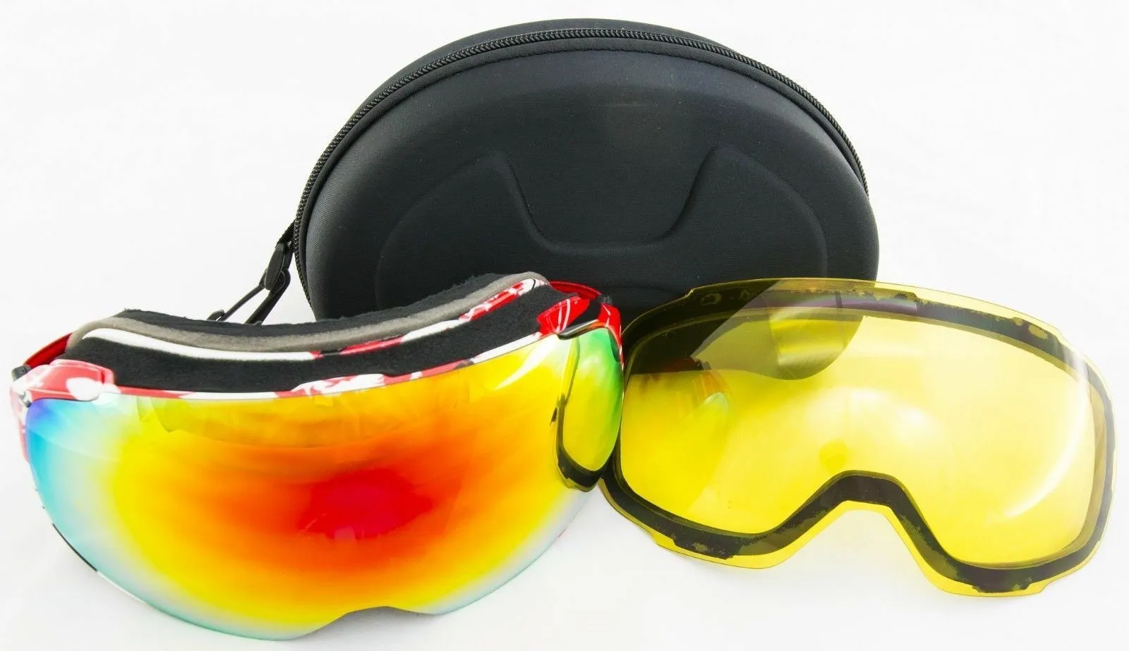 Goggles Ski Snowboard with 2 anti fog dual Magnetic lenses included Mirror & Yel
