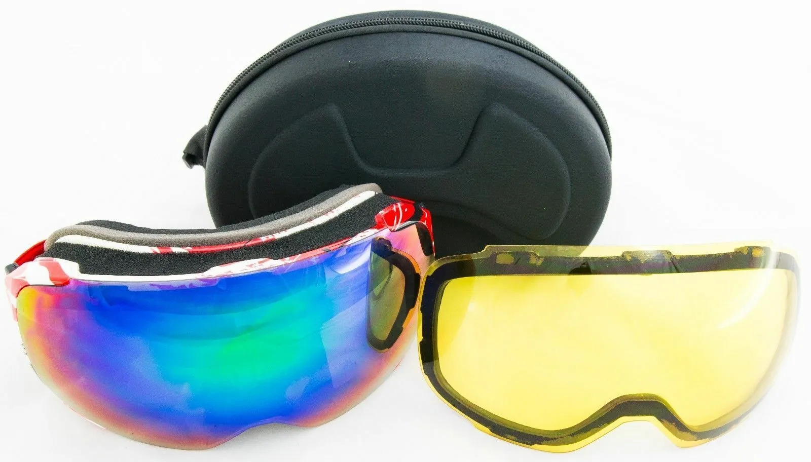 Goggles Ski Snowboard with 2 anti fog dual Magnetic lenses included Mirror & Yel