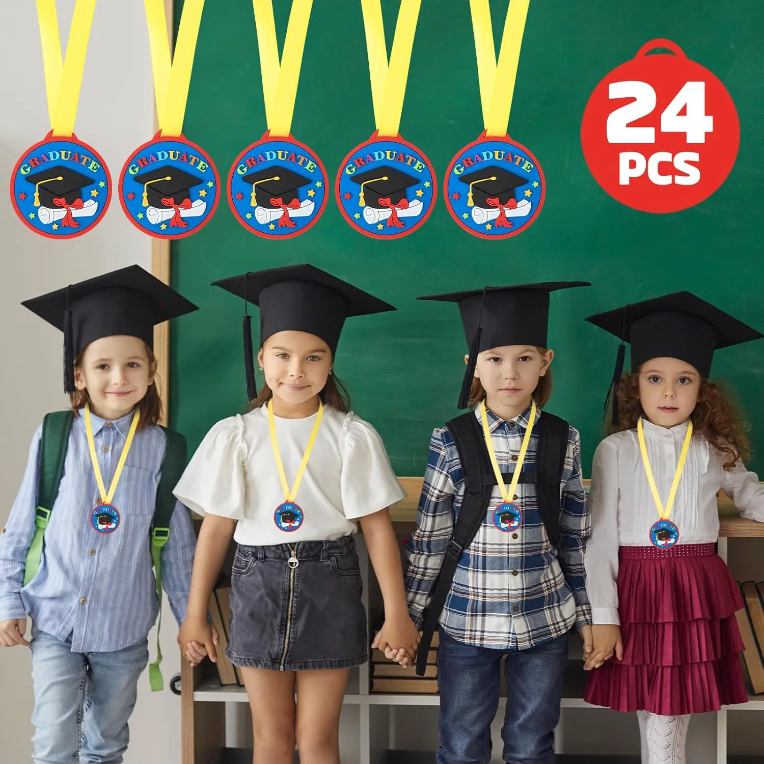 Graduation Medals for Kids, 2 Inch Silicone Award Medals Bulk with Lightweight Neck Ribbon, Cute Kindergarten Preschool Graduation Gifts, Grad Medal Party Favor Supplies