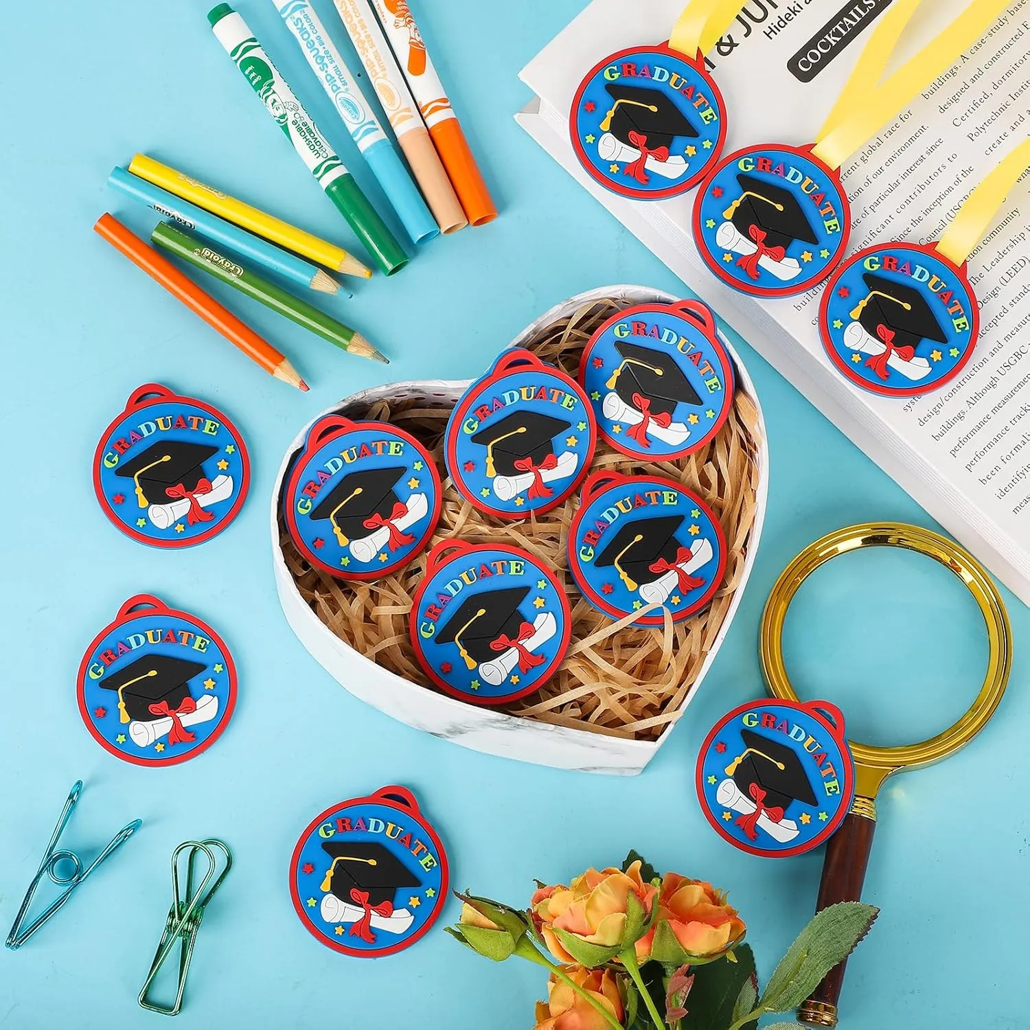 Graduation Medals for Kids, 2 Inch Silicone Award Medals Bulk with Lightweight Neck Ribbon, Cute Kindergarten Preschool Graduation Gifts, Grad Medal Party Favor Supplies