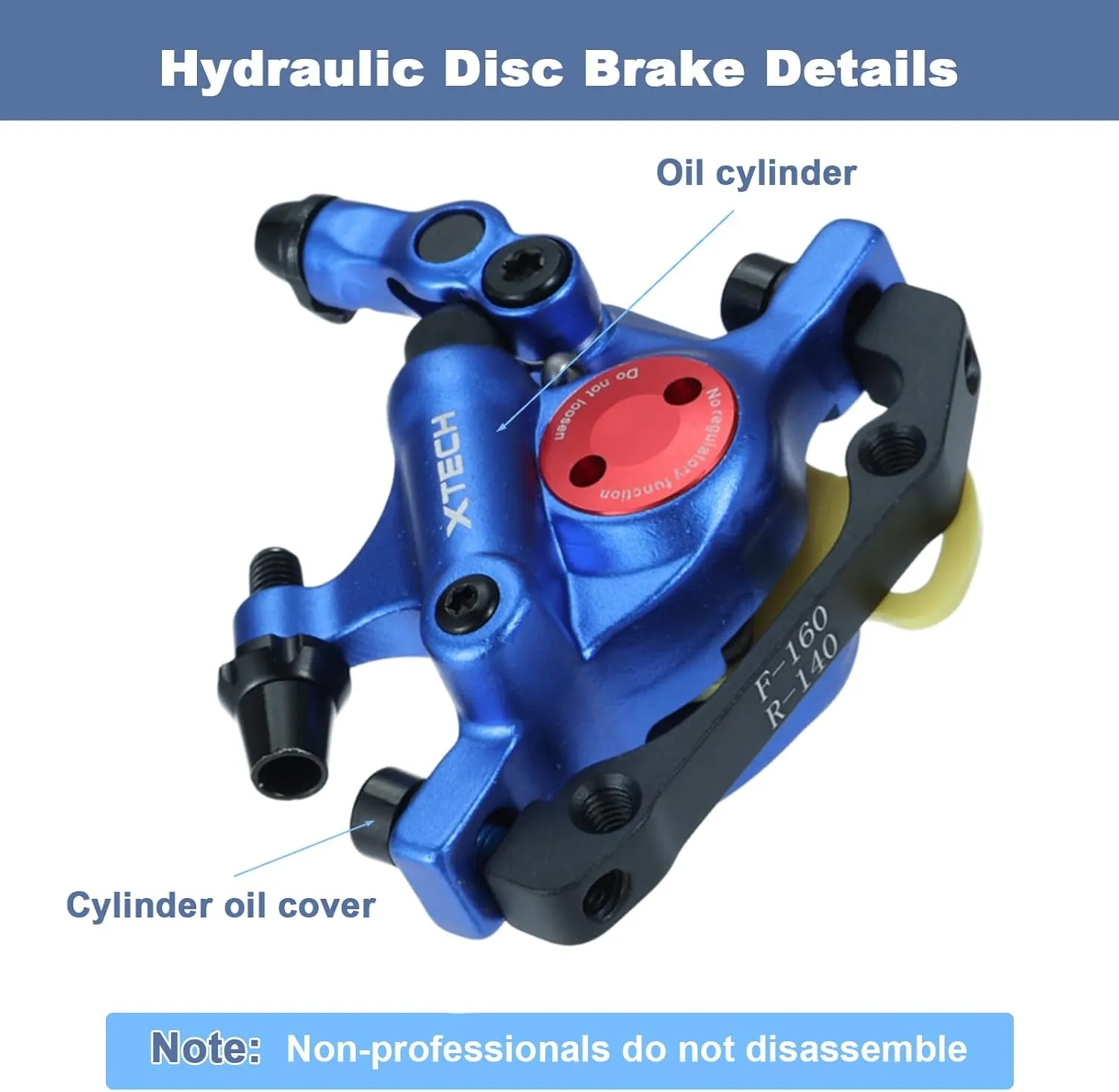 HB-100 Line Pulling Hydraulic Disc Brake CalipersMechanical Disc Brakes for MTB, Mountain Bike, E-bike and Electric Bike 2PCS Front/Rear Black/Red/Gold (Blue)