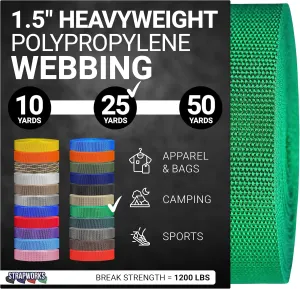 Heavyweight Polypropylene Webbing - Heavy Duty Poly Strapping for Outdoor DIY Gear Repair, 1.5 Inches