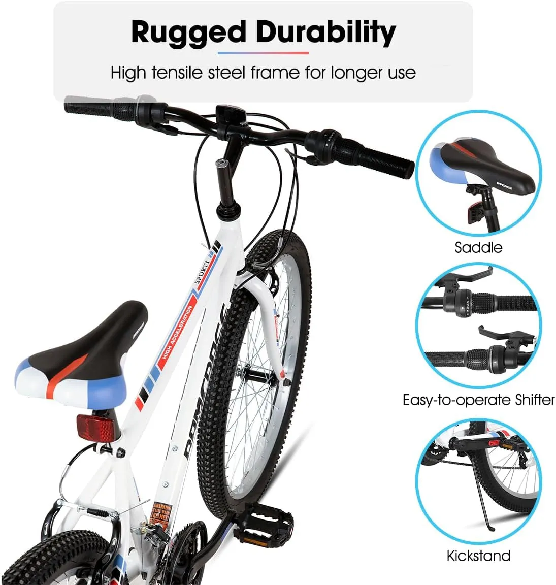 HILAND 24 26 inch Mountain Bike for Men Women, 18 Speeds High-Carbon Steel Frame, Sport Cycling MTB Bicycle for Adult