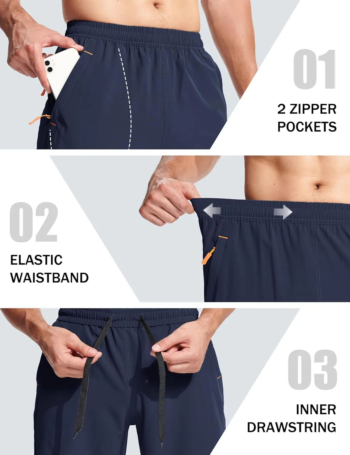 MAGCOMSEN Men's Hiking Shorts 9" Quick Dry Lightweight Running Shorts with Zipper Pockets for Workout Athletic Sport