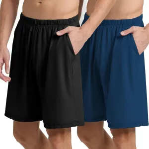 Mens Athletic Running Shorts 2 Pack Quick Dry with Pocket Gym Workout Shorts for Men Mesh Swim Trunks Board Pajama