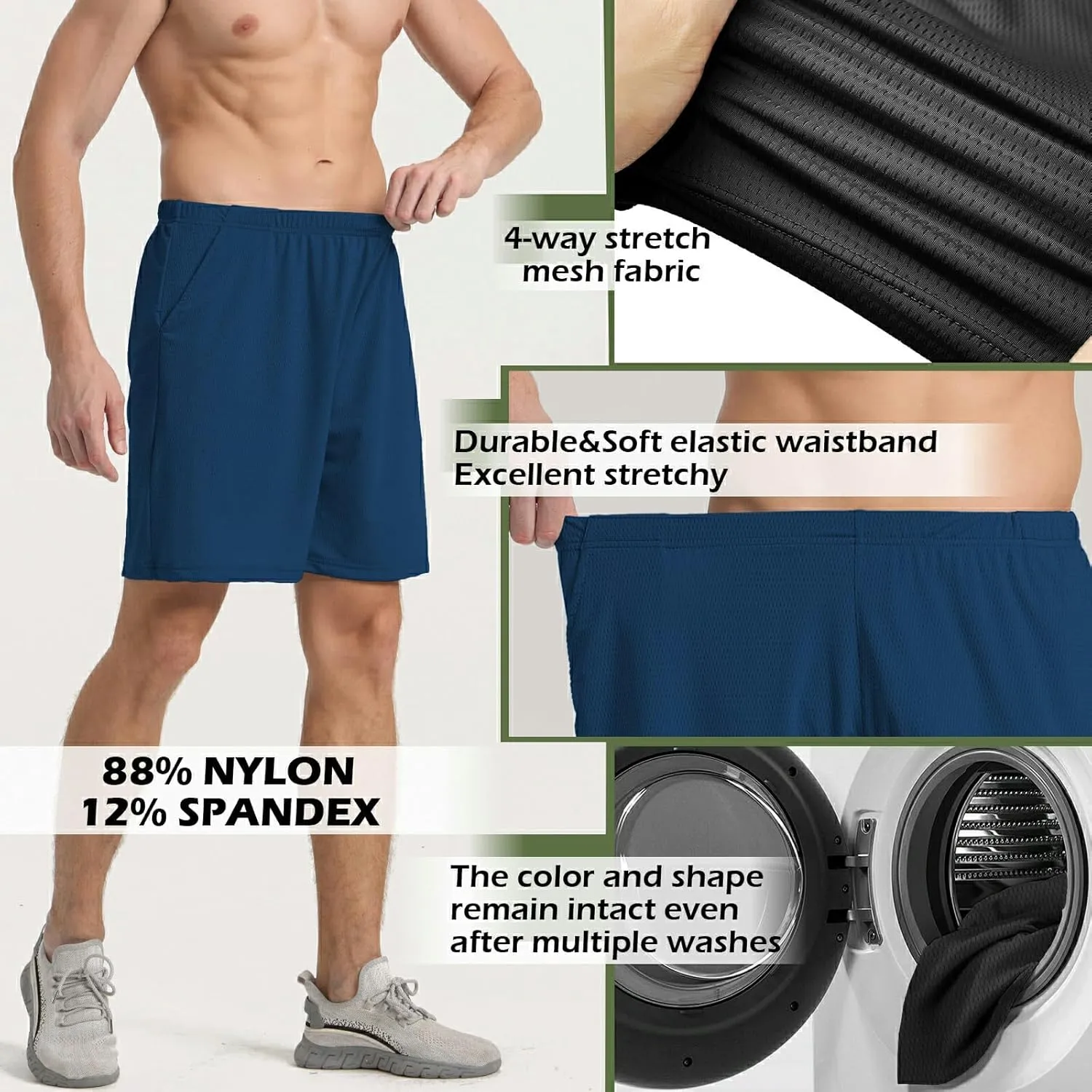 Mens Athletic Running Shorts 2 Pack Quick Dry with Pocket Gym Workout Shorts for Men Mesh Swim Trunks Board Pajama