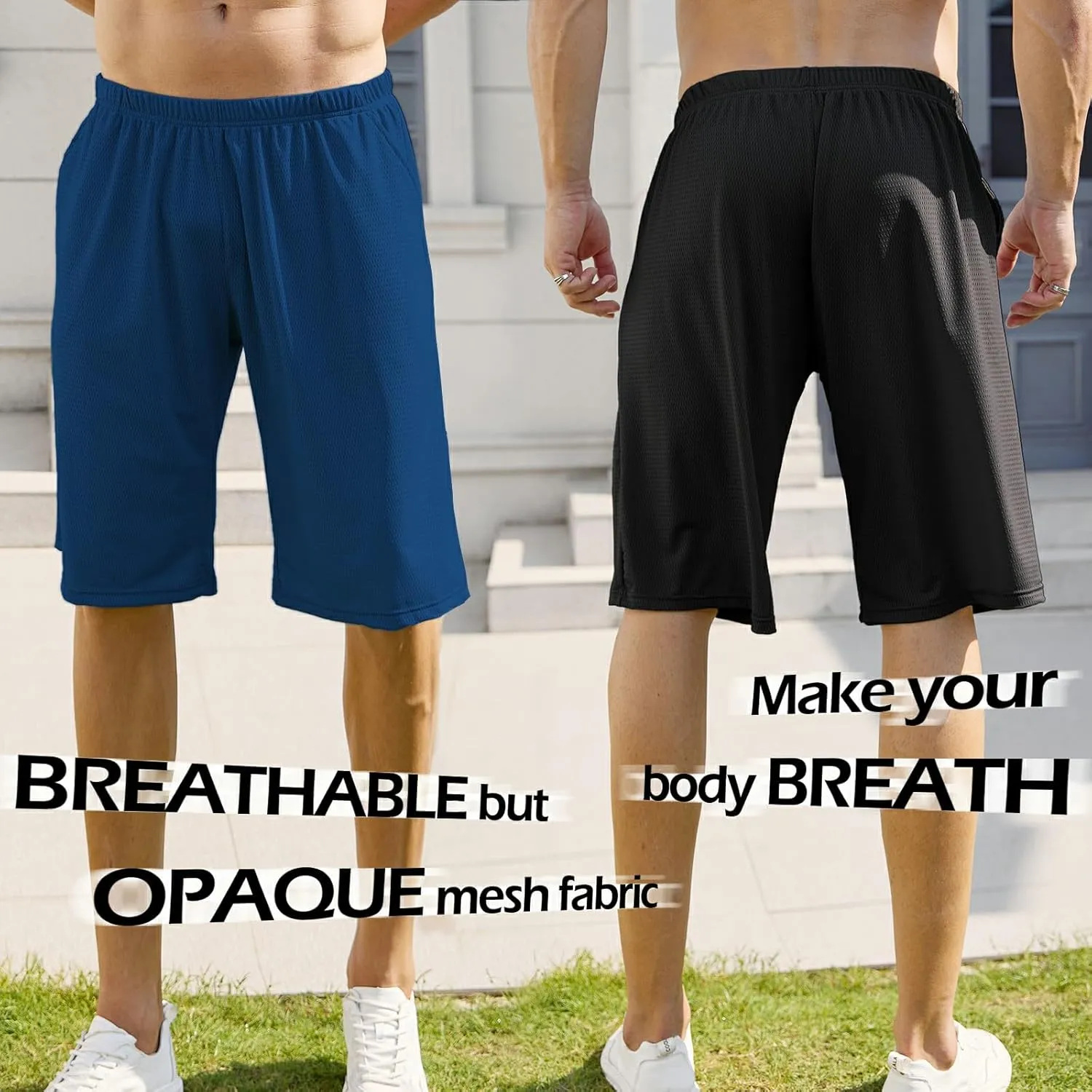 Mens Athletic Running Shorts 2 Pack Quick Dry with Pocket Gym Workout Shorts for Men Mesh Swim Trunks Board Pajama