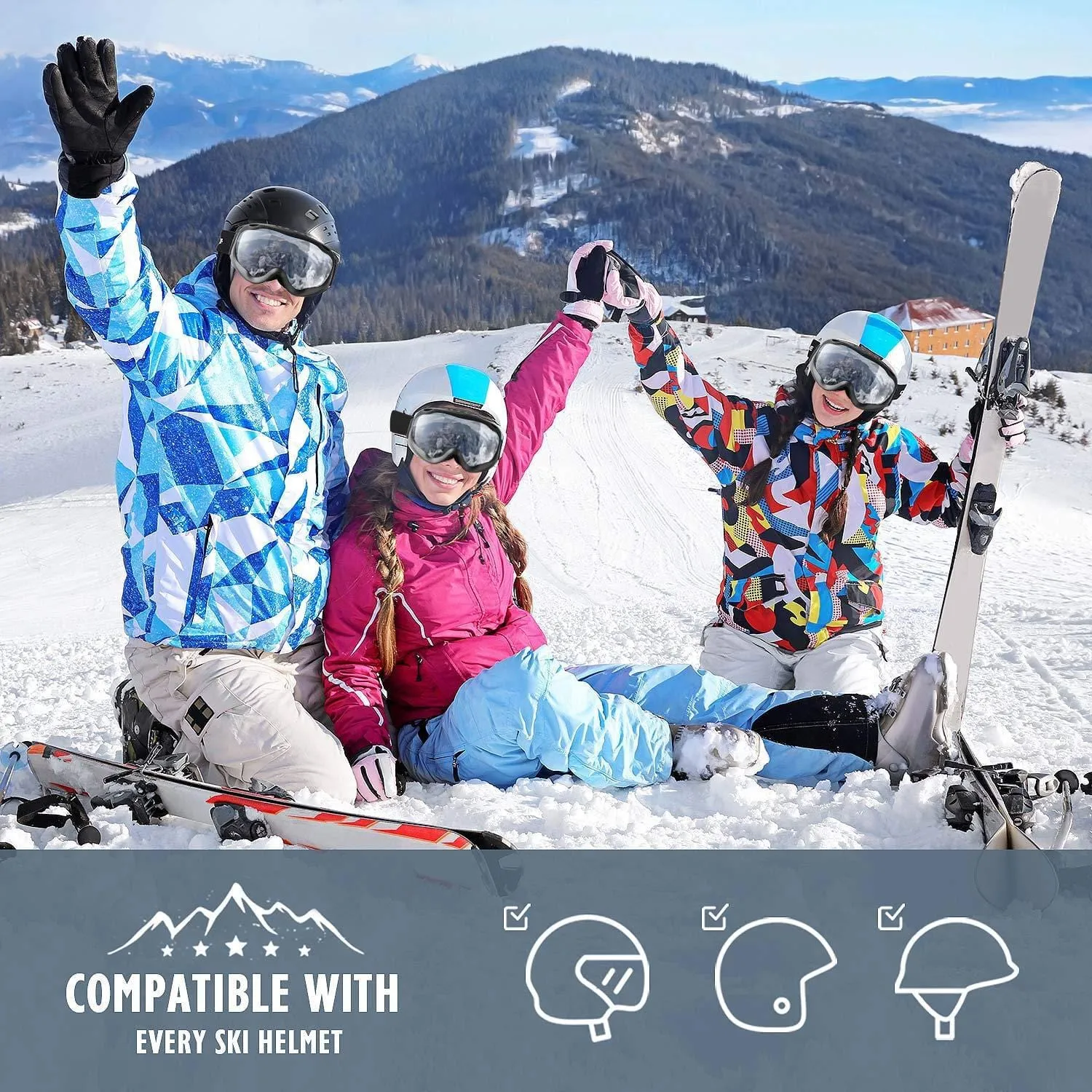 MIABOO OTG Ski Goggles - Over Glasses Ski/Snowboard Goggles for Men, Women & Youth Snowmobile Skiing Skating - 100% UV400 Protection