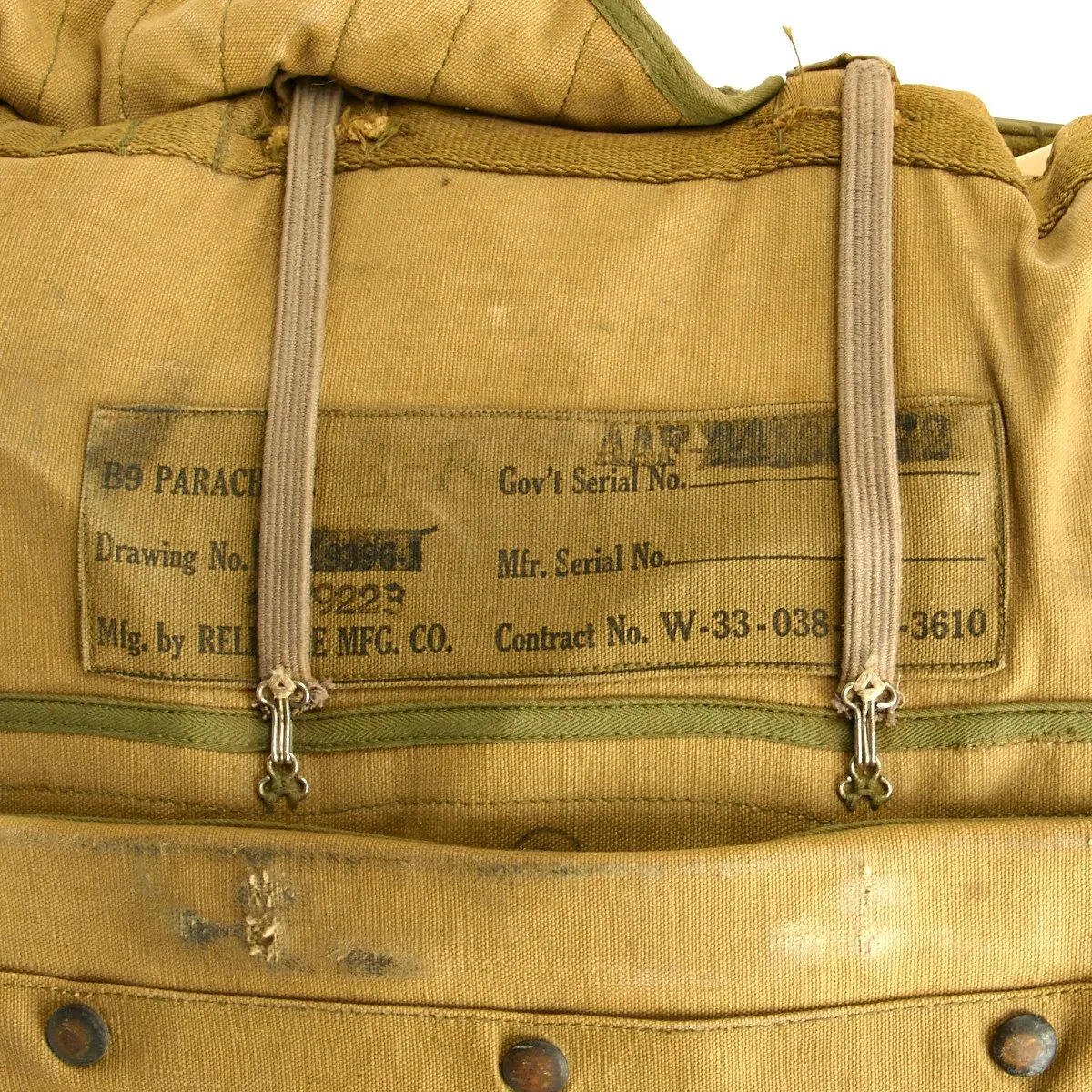 Original U.S. WWII USAAF Pilot B-9 Parachute by Reliance Mfg. Co. Dated 1944