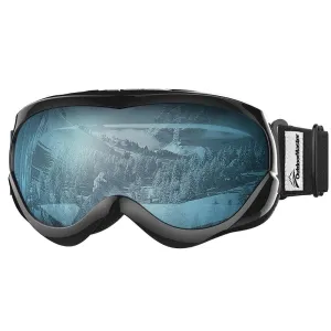 OutdoorMaster Kids Ski Goggles - Helmet Compatible Snow Goggles for Boys & Girls with 100% UV Protection (Black Frame   VLT 60% Light Blue Lens)
