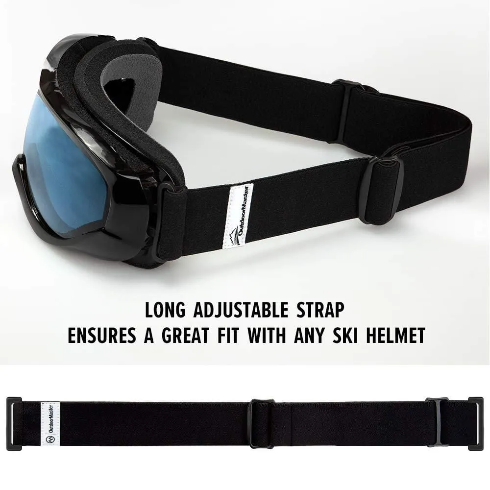 OutdoorMaster Kids Ski Goggles - Helmet Compatible Snow Goggles for Boys & Girls with 100% UV Protection (Black Frame   VLT 60% Light Blue Lens)