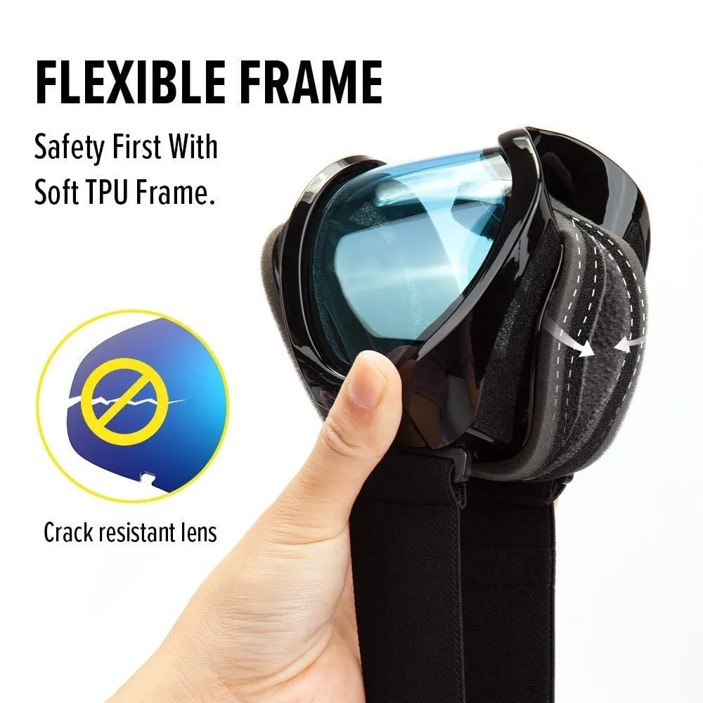 OutdoorMaster Kids Ski Goggles - Helmet Compatible Snow Goggles for Boys & Girls with 100% UV Protection (Black Frame   VLT 60% Light Blue Lens)