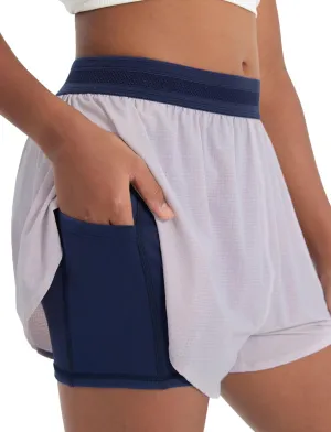 PATPAT Girls 2-in-1 Shorts, Ultra-Light Quick-Dry Active Shorts with Bamboo Viscose Liner for Kids Soccer Dance Biker Sports