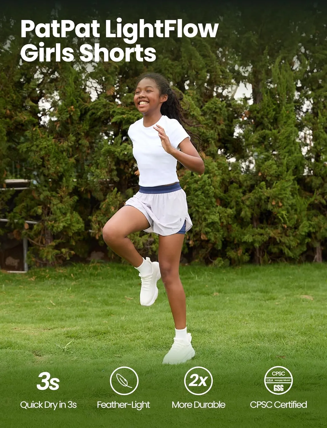 PATPAT Girls 2-in-1 Shorts, Ultra-Light Quick-Dry Active Shorts with Bamboo Viscose Liner for Kids Soccer Dance Biker Sports