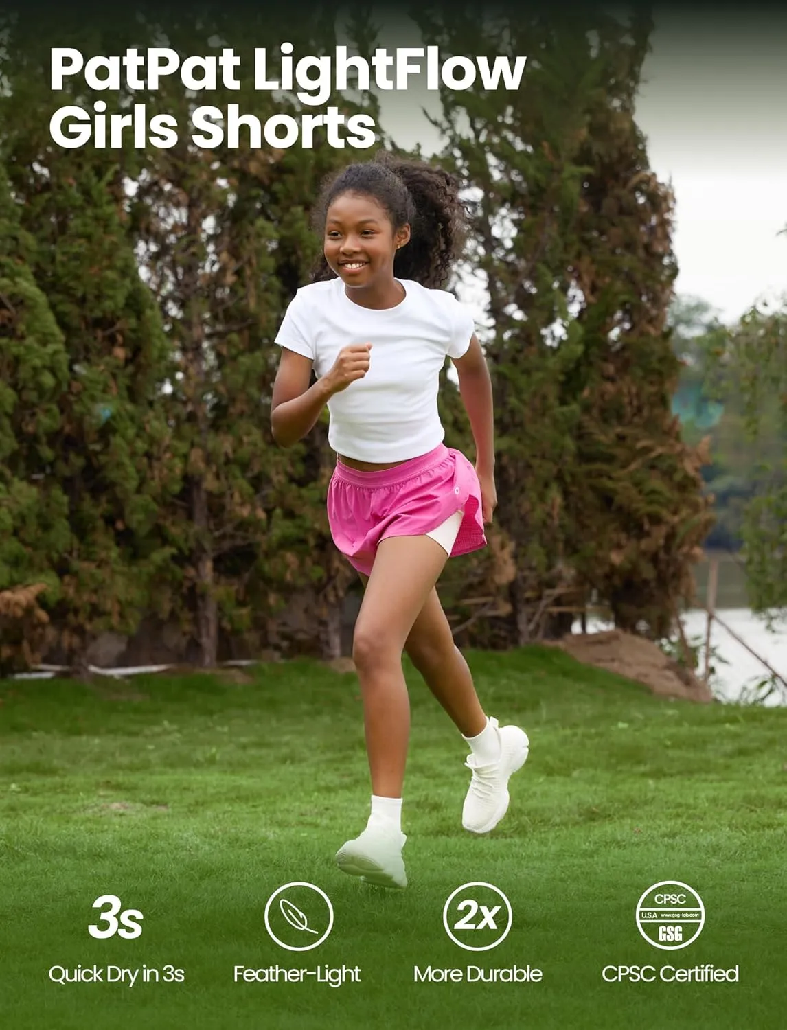 PATPAT Girls 2-in-1 Shorts, Ultra-Light Quick-Dry Active Shorts with Bamboo Viscose Liner for Kids Soccer Dance Biker Sports