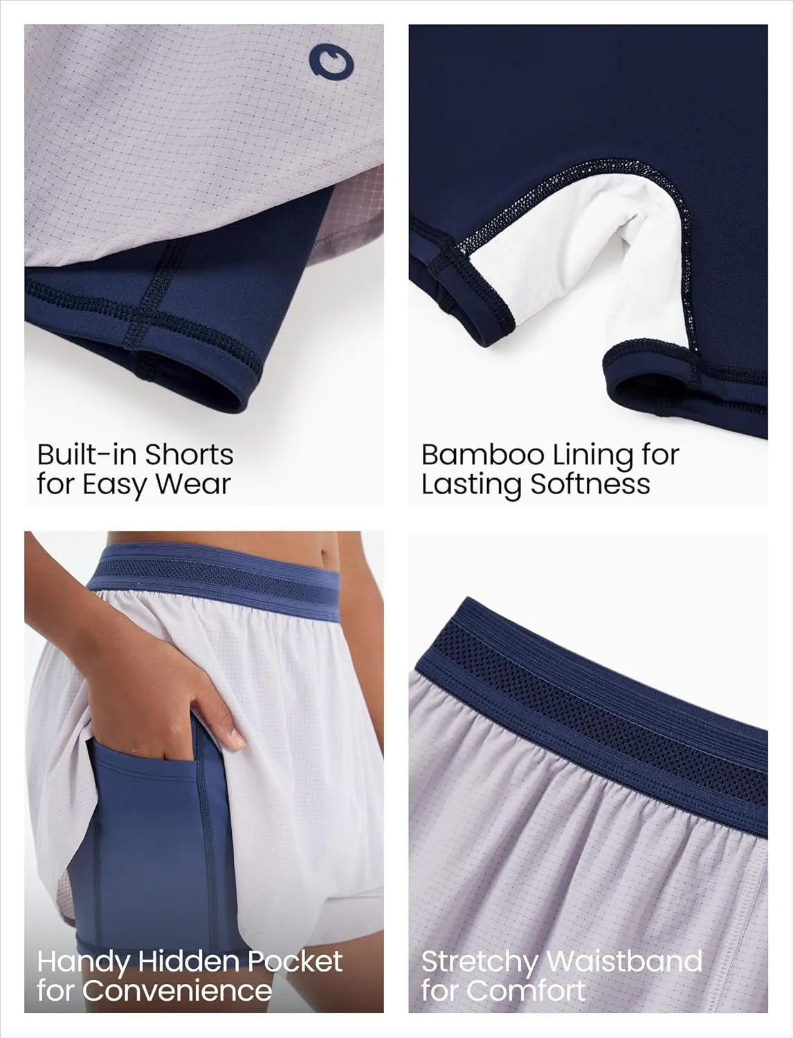 PATPAT Girls 2-in-1 Shorts, Ultra-Light Quick-Dry Active Shorts with Bamboo Viscose Liner for Kids Soccer Dance Biker Sports