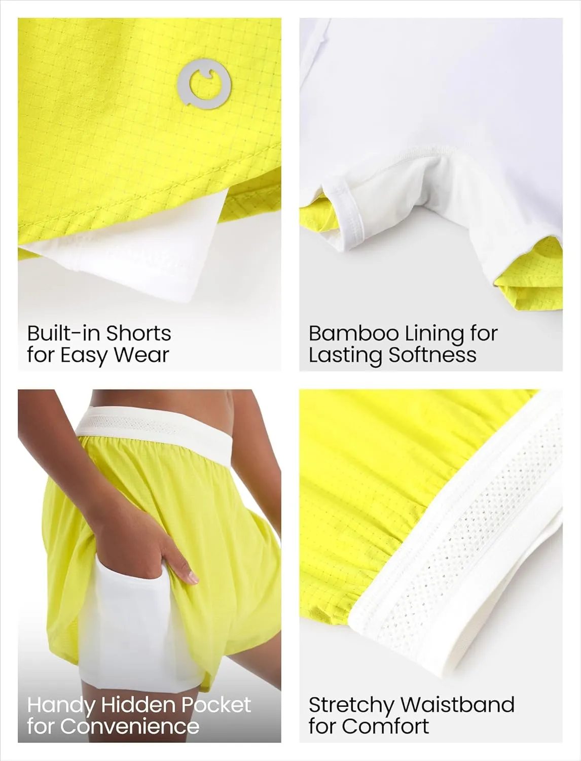 PATPAT Girls 2-in-1 Shorts, Ultra-Light Quick-Dry Active Shorts with Bamboo Viscose Liner for Kids Soccer Dance Biker Sports