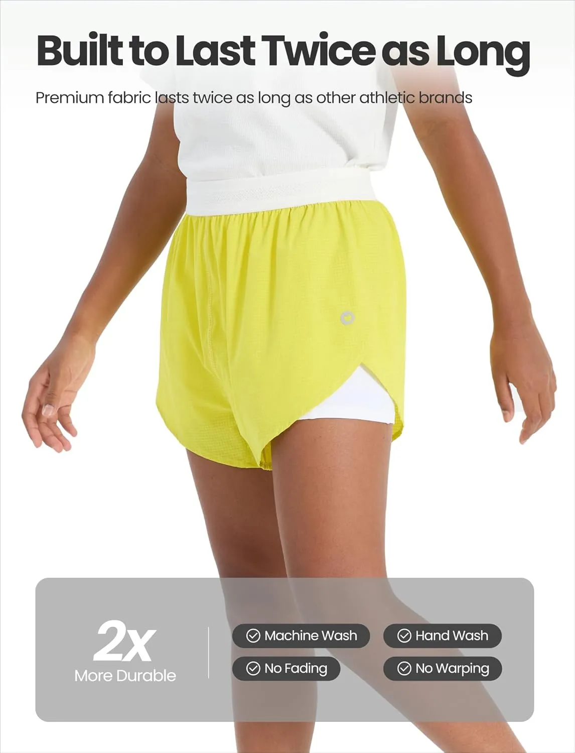 PATPAT Girls 2-in-1 Shorts, Ultra-Light Quick-Dry Active Shorts with Bamboo Viscose Liner for Kids Soccer Dance Biker Sports