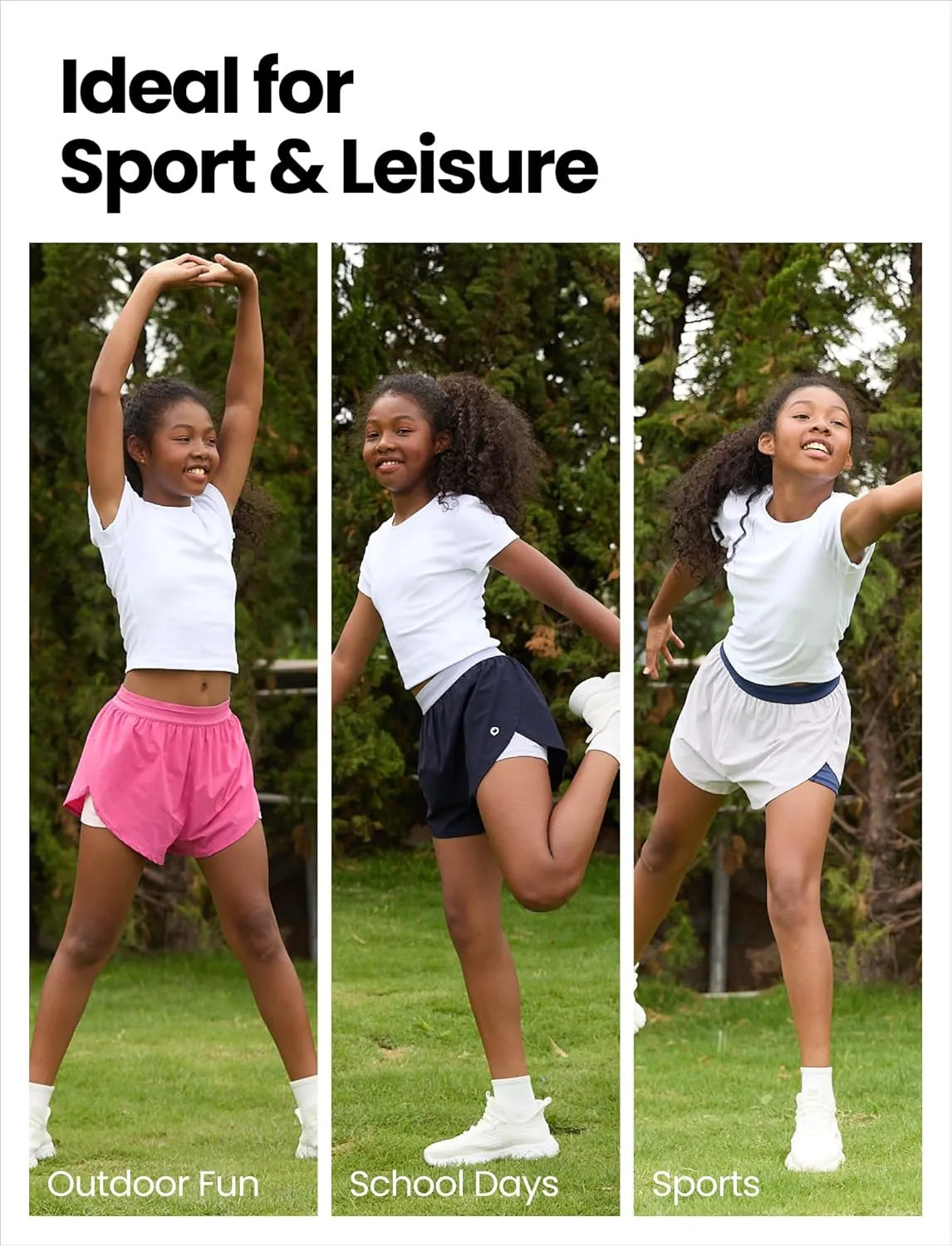 PATPAT Girls 2-in-1 Shorts, Ultra-Light Quick-Dry Active Shorts with Bamboo Viscose Liner for Kids Soccer Dance Biker Sports