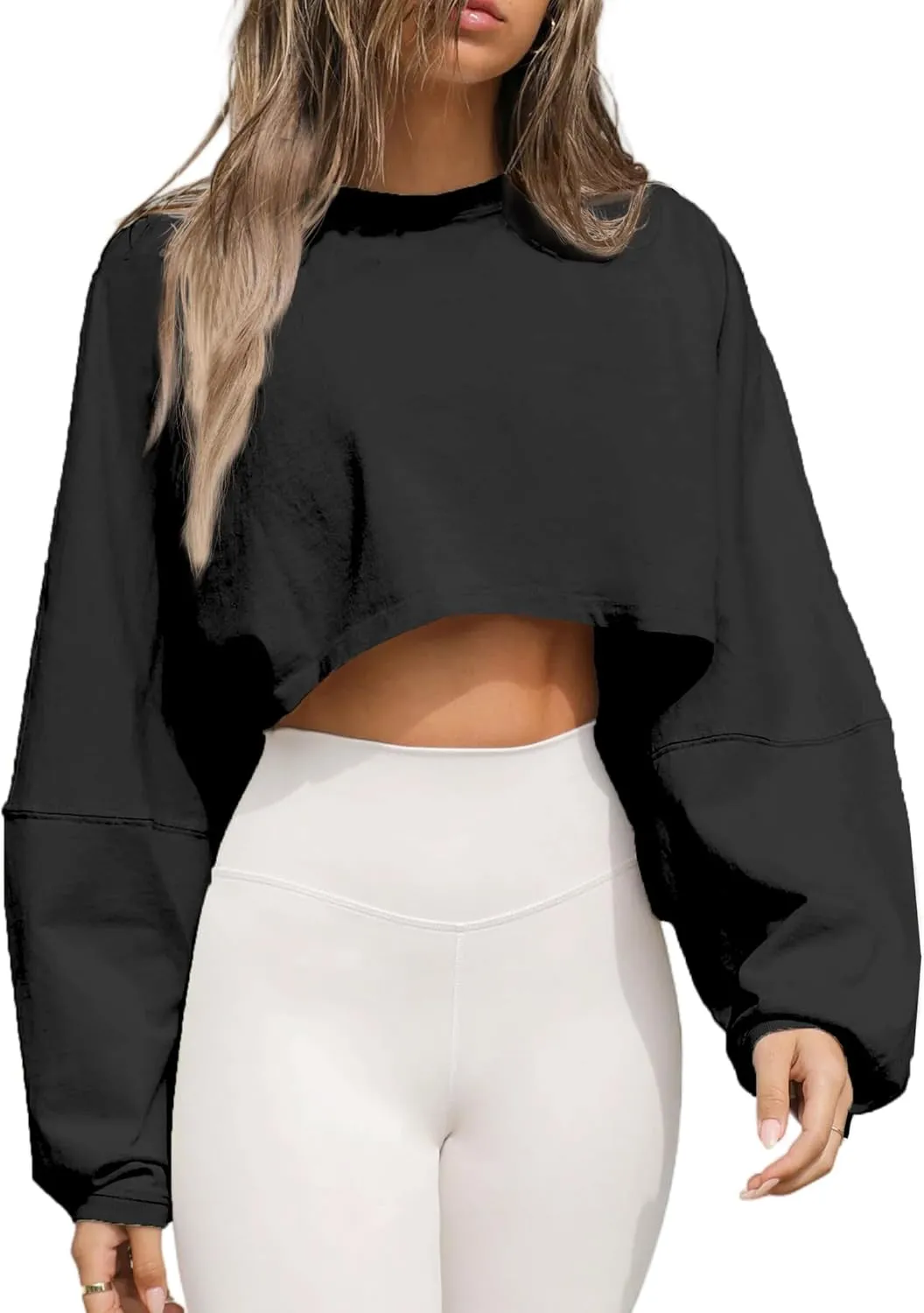 Remidoo Women's Casual Long Sleeve Cropped Sweatshirt Crewneck Pullover Shirt