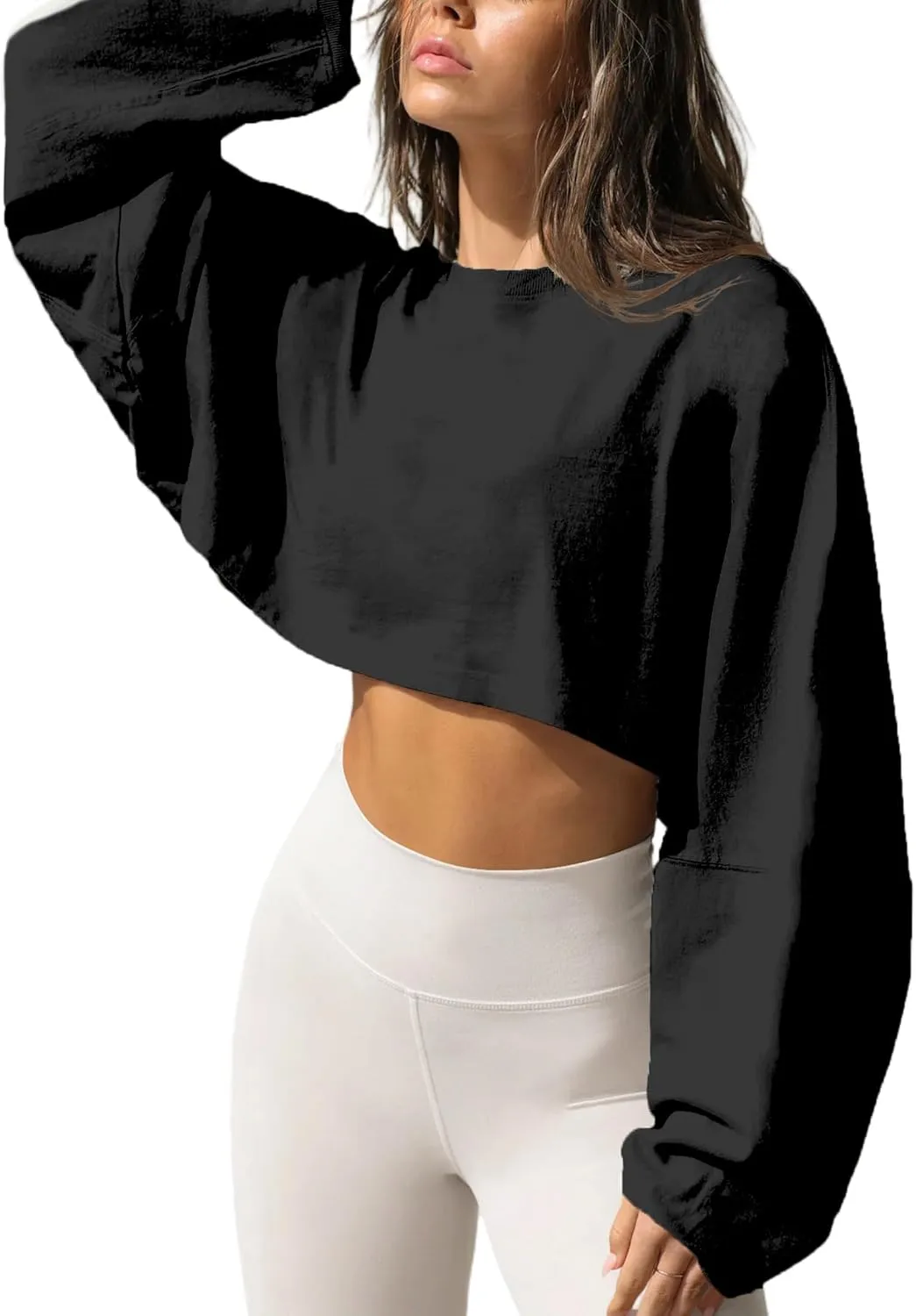 Remidoo Women's Casual Long Sleeve Cropped Sweatshirt Crewneck Pullover Shirt