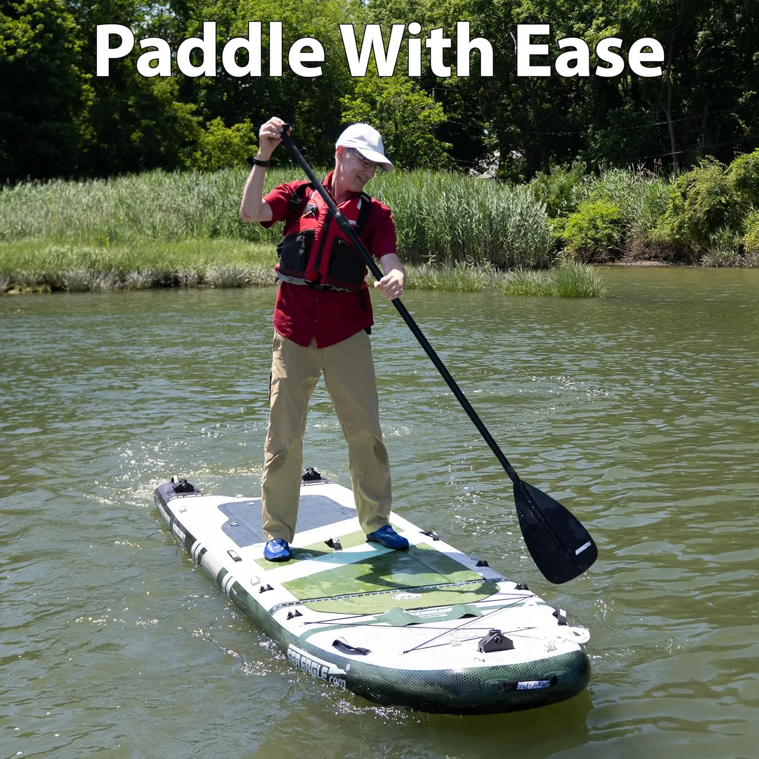 Sea Eagle FS1210 1210 Inflatable FishSUP Fishing Stand-Up Paddleboard w/Paddle, Pump, Slide in Skeg and Backpack - Sit, Stand, Fish, Motor, or Troll