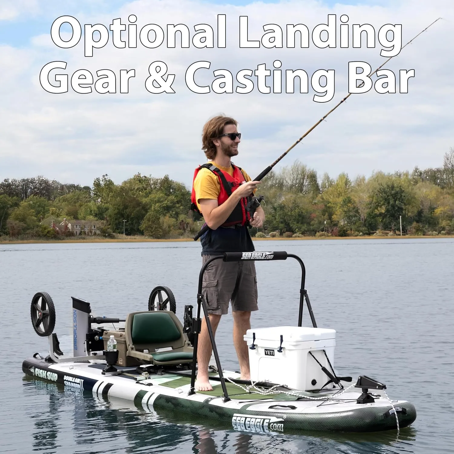 Sea Eagle FS1210 1210 Inflatable FishSUP Fishing Stand-Up Paddleboard w/Paddle, Pump, Slide in Skeg and Backpack - Sit, Stand, Fish, Motor, or Troll