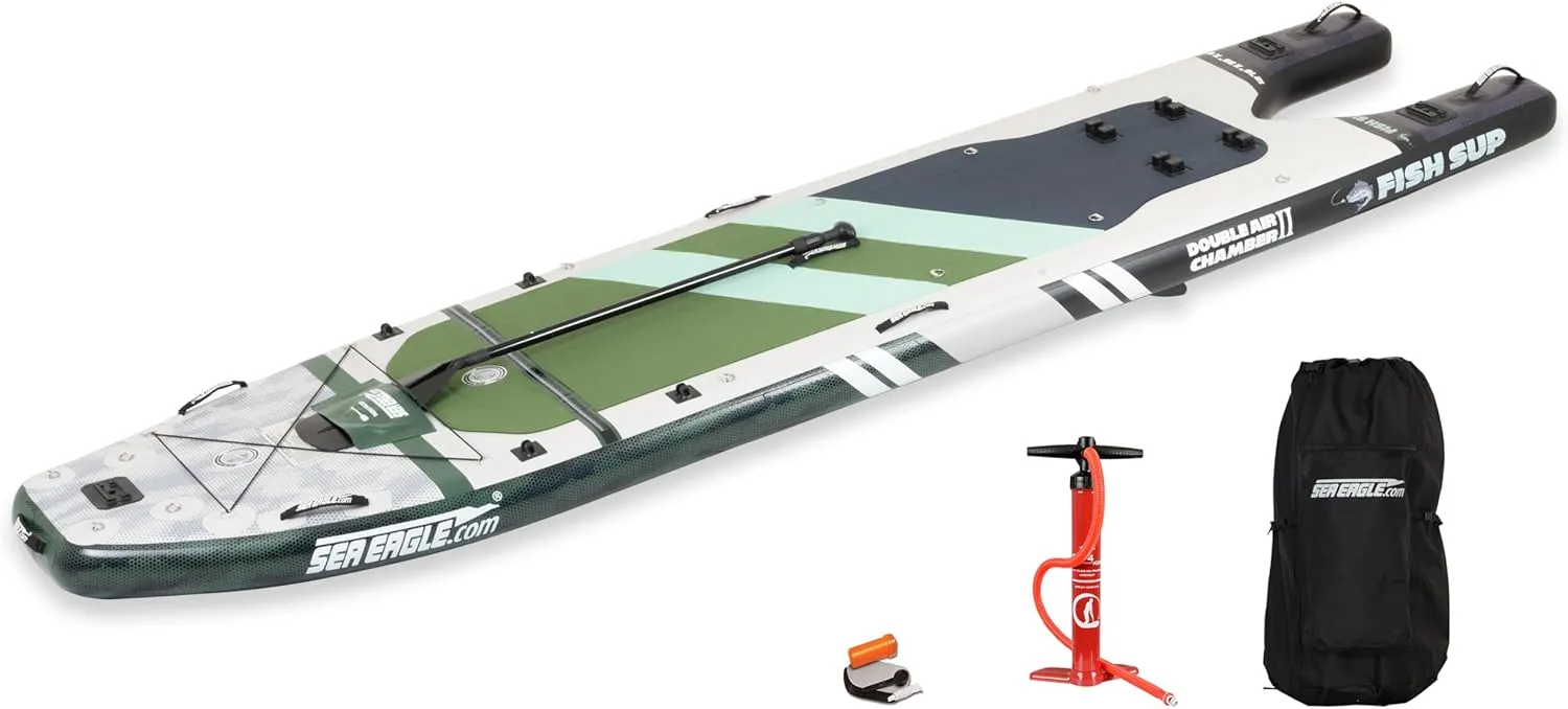 Sea Eagle FS1210 1210 Inflatable FishSUP Fishing Stand-Up Paddleboard w/Paddle, Pump, Slide in Skeg and Backpack - Sit, Stand, Fish, Motor, or Troll