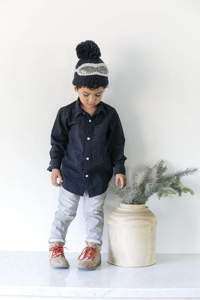 Ski Goggles Knit Boys Beanie: Navy